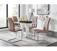 Giovani Grey White Modern Glass Dining Table With Four Murano Chairs Set - Cappuccino