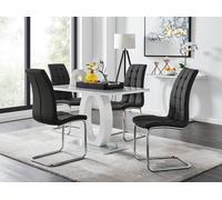 Giovani Grey White Modern Glass Dining Table With Four Murano Chairs Set - Black