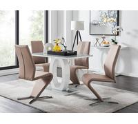 Giovani Grey White Modern High Gloss And Glass Dining Table And 4 Willow Chairs Set FurnitureboxUK Beige One Size
