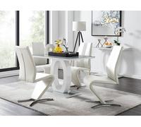 Giovani Grey White Modern High Gloss And Glass Dining Table And 4 Willow Chairs Set FurnitureboxUK Off White One Size