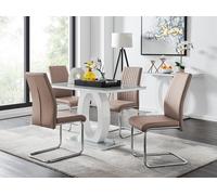 Giovani Grey White Modern High Gloss And Glass Dining Table And 4 Lorenzo Chairs Set FurnitureboxUK Beige One Size