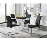 Giovani Grey Glass Dining Table With Four Lorenzo Chair Set - Black