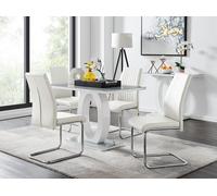 FurnitureboxUK Giovani Grey White Modern High Gloss & Glass Dining Table & 4 Lorenzo Chairs Set in Off-White FurnitureboxUK Off-White