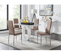 Giovani Glass Modern Dining Table With Four Milan Chairs Set - Cappuccino