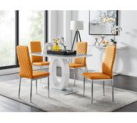 Giovani Glass Modern Dining Table With Four Milan Chairs Set - Mustard