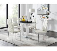 Giovani Glass Modern Dining Table With Four Milan Chairs Set - White