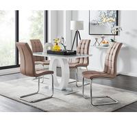 FurnitureboxUK Giovani Grey White Modern High Gloss & Glass Dining Table & 4 Murano Chairs Set in Beige FurnitureboxUK Beige