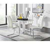 Giovani Grey White Modern Glass Dining Table With Four Murano Chairs Set - White