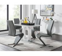 Giovani Grey White Modern High Gloss And Glass Dining Table And 4 Willow Chairs Set FurnitureboxUK Grey One Size