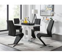 Giovani Grey White Modern High Gloss And Glass Dining Table And 4 Willow Chairs Set FurnitureboxUK Black One Size