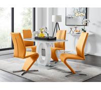 FurnitureboxUK Giovani Grey White Modern High Gloss & Glass Dining Table & 4 Willow Chairs Set in Mustard FurnitureboxUK Mustard