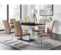 Furnitureboxuk Giovani High Gloss And Glass Dining Table And 6 Lorenzo Chairs Set In Beige Beige