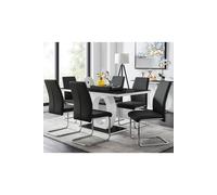 Giovani High Gloss And Glass Dining Table And 6 Lorenzo Chairs Set FurnitureboxUK Black One Size