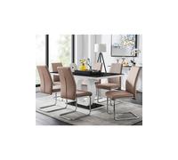 Giovani Glass and High Gloss Dining Table with 6 Lorenzo Chairs - Cappuccino
