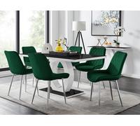 Giovani Black Dining Table With Six Pesaro Silver Leg Chairs - Green