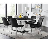 Giovani Black Dining Table With Six Pesaro Silver Leg Chairs - Black