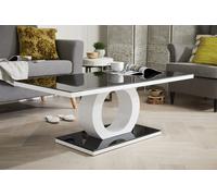 FurnitureboxUK Giovani Rectangular White High Gloss Coffee Table with Glass Top & Unique Halo Structural Plinth Base Design in Black FurnitureboxUK Black