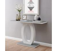 FurnitureboxUK Giovani Rectangular White High Gloss Console Table with Glass Top & Unique Halo Structural Plinth Base Design in Grey FurnitureboxUK Grey