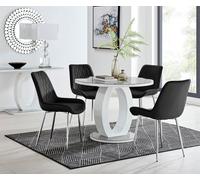 Giovani Round 4 Seat 100cm White High Gloss Halo Base Grey Glass Top Dining Table 4 Soft Velvet Silver Leg Pesaro Chairs FurnitureboxUK Black One Size