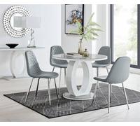 Furnitureboxuk Giovani Round 4 Seat 100Cm White High Gloss Halo Base Grey Glass Top Dining Table 4 Soft Faux Leather Silver Leg Corona Chairs Grey One Size