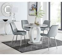 Giovani Round 4 Seat 100cm White High Gloss Halo Base Grey Glass Top Dining Table 4 Soft Velvet Silver Leg Pesaro Chairs FurnitureboxUK Grey One Size