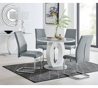 Giovani Round Dining Table With Four Lorenzo Chairs Set - Grey