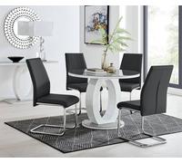 Giovani Round 4 Seat 100cm White High Gloss Unique Halo Base Grey Glass Top Dining Table 4 Soft Faux Leather Lorenzo Chairs FurnitureboxUK Black One Size