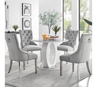 Furnitureboxuk Giovani Round Grey 100Cm Table And 4 Velvet Belgravia Chairs Grey