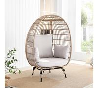 FurnitureboxUK Grey Rattan Garden Egg Chair in PE Resin Rattan for Outdoors & 15cm Luxuriously Thick Cushions - Patio Chair in Beige FurnitureboxUK Beige