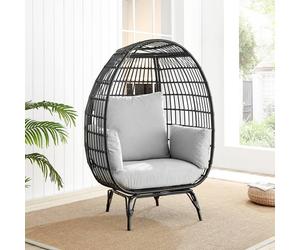 Furnitureboxuk Grey Rattan Garden Egg Chair In Pe Resin Rattan For Outdoors And 15Cm Luxuriously Thick Cushions - Patio Chair In Black Black