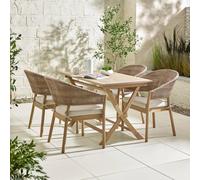 Furniturebox Uk Hamburg Solid Wood Folding Dining Table & 4 Asa Wood & Wicker Chairs - 4 Seat Patio Set