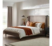 FurnitureboxUK Hana Tall Solid Wood King Or Double Bed Frame In Eco Recycled Fabric in Taupe FurnitureboxUK Taupe Double