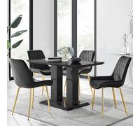 Furniturebox Imperia 4 Modern Black High Gloss Dining Table And 4 Black Pesaro Gold Leg Chairs