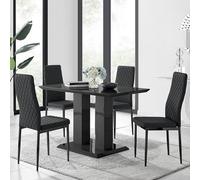 Furniturebox Imperia 4 Modern Black High Gloss Dining Table And 4 Black Milan Black Leg Chairs