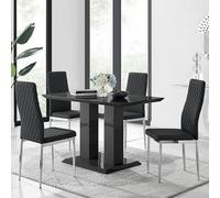 Furniturebox Imperia 4 Modern Black High Gloss Dining Table And 4 Black Modern Milan Chairs Set