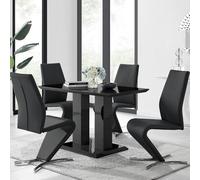 Furniturebox Imperia 4 Modern Black High Gloss Dining Table And 4 Black Luxury Willow Chairs Set