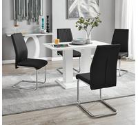 FurnitureboxUK Imperia 4 Seater Modern White High Gloss Rectangular Dining Table & 4 Lorenzo Faux Leather Chairs in Black FurnitureboxUK Black
