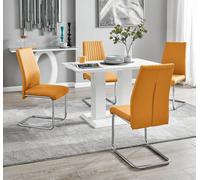 Imperia 4 Modern White High Gloss Dining Table and 4 Lorenzo Chrome Chairs Set - Yellow