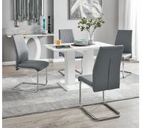Imperia 4 Seater Modern White High Gloss Rectangular Dining Table And 4 Lorenzo Faux Leather Chairs FurnitureboxUK Grey One Size