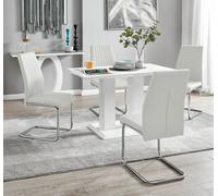 Imperia 4 Modern White High Gloss Dining Table and 4 Lorenzo Chrome Chairs Set - White