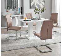 Imperia 4 Modern White High Gloss Dining Table and 4 Lorenzo Chrome Chairs Set - Yellow