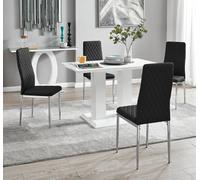 FurnitureboxUK Imperia 4 Seater Modern White High Gloss Rectangular Dining Table & 4 Milan Faux Leather Chairs in Black FurnitureboxUK Black