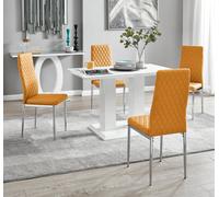 FurnitureboxUK Imperia 4 Seater Modern White High Gloss Rectangular Dining Table & 4 Milan Faux Leather Chairs in Mustard FurnitureboxUK Mustard