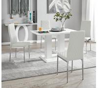 FurnitureboxUK Imperia 4 Seater Modern White High Gloss Rectangular Dining Table & 4 Milan Faux Leather Chairs FurnitureboxUK White