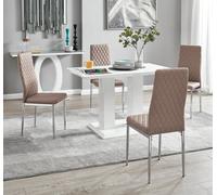 FurnitureboxUK Imperia 4 Seater Modern White High Gloss Rectangular Dining Table & 4 Milan Faux Leather Chairs in Beige FurnitureboxUK Beige