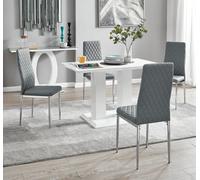 Imperia 4 Seater Modern White High Gloss Rectangular Dining Table And 4 Milan Faux Leather Chairs FurnitureboxUK Grey One Size