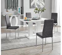 FurnitureboxUK Imperia 4 Seater Modern White High Gloss Rectangular Dining Table & 4 Milan Velvet Chairs in Grey FurnitureboxUK Grey
