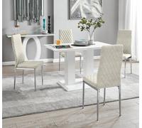 Imperia 4 Seater Modern White High Gloss Rectangular Dining Table And 4 Milan Velvet Chairs FurnitureboxUK Cream One Size