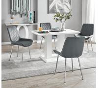 FurnitureboxUK Imperia 4 Seater Modern White High Gloss Rectangular Dining Table & 4 Persaro Velvet Chairs in Grey FurnitureboxUK Grey