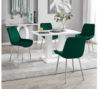 Imperia 4 White Dining Table and 4 Pesaro Silver Leg Chairs - Green